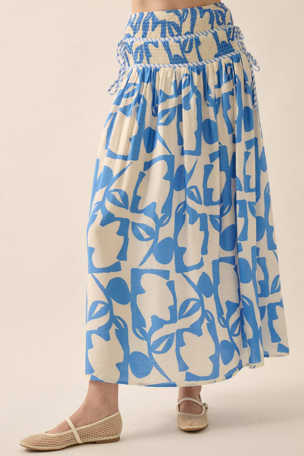 Abstract Floral-Print Tiered-Waist Maxi Skirt