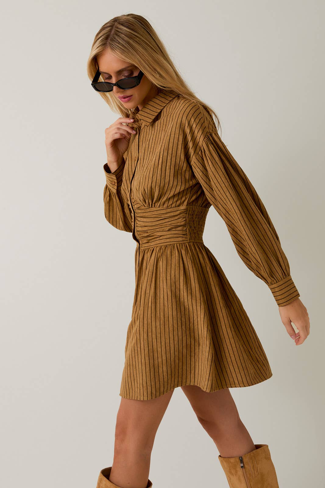 EMPIRE WAIST LONG SLEEVE FIT & FLARE MINI DRESS