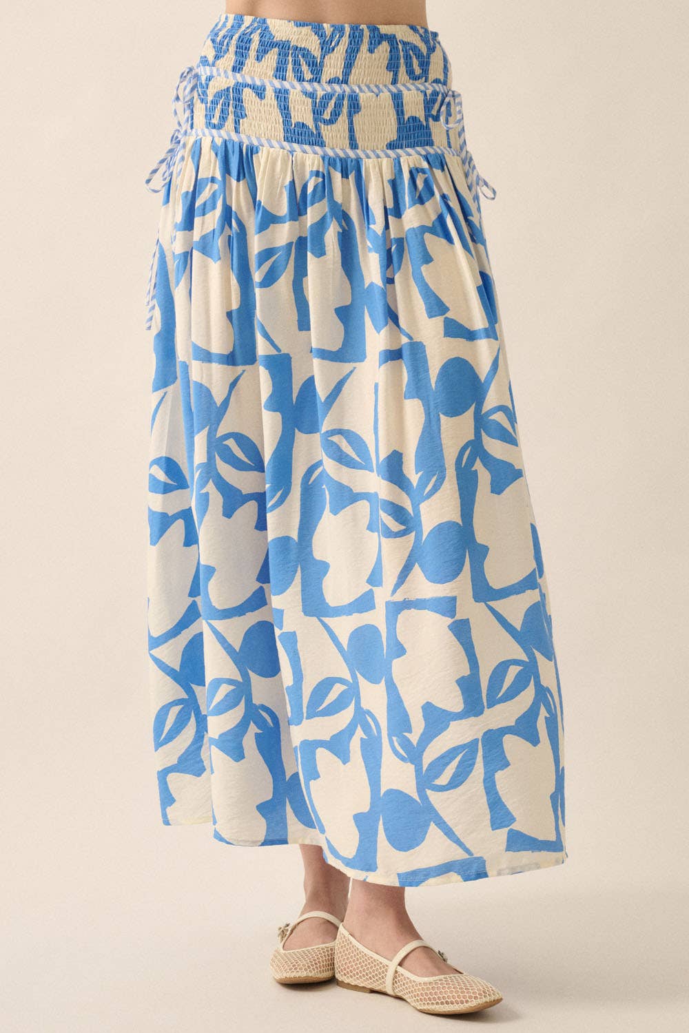 Abstract Floral-Print Tiered-Waist Maxi Skirt