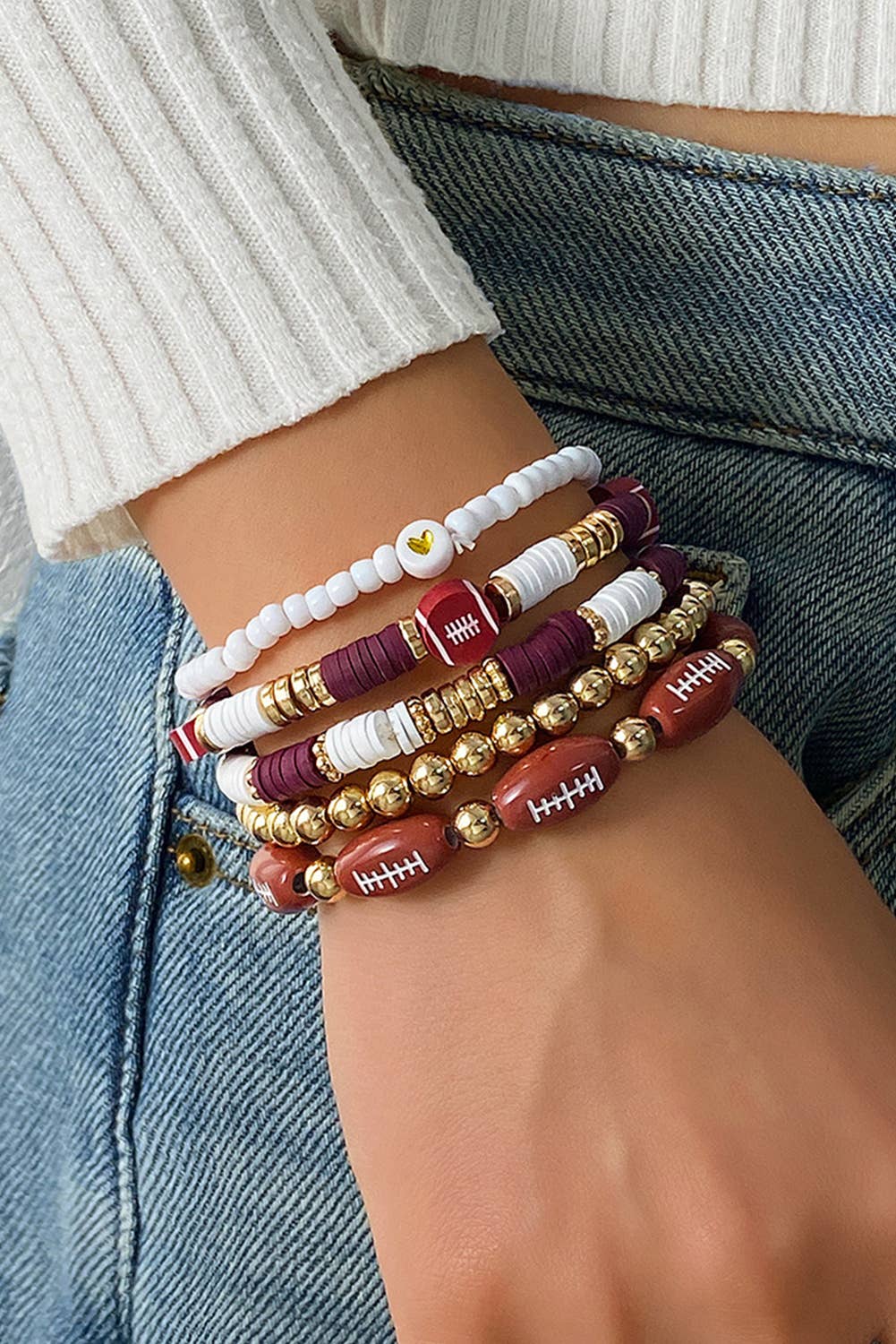GAME DAY Maroon Football Beading Elastic Bracelet Set