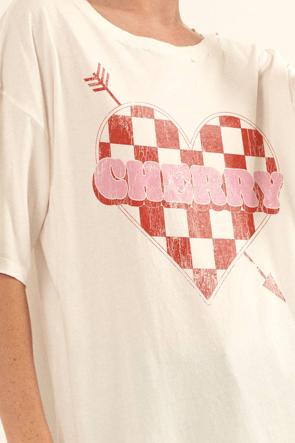 Cherry Heart Vintage Oversized Graphic Tee