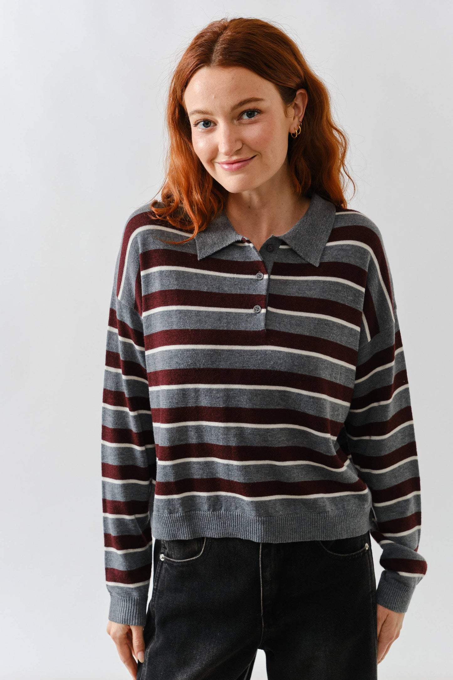 STRIPE POLO LONG SLEEVES KNIT SWEATER