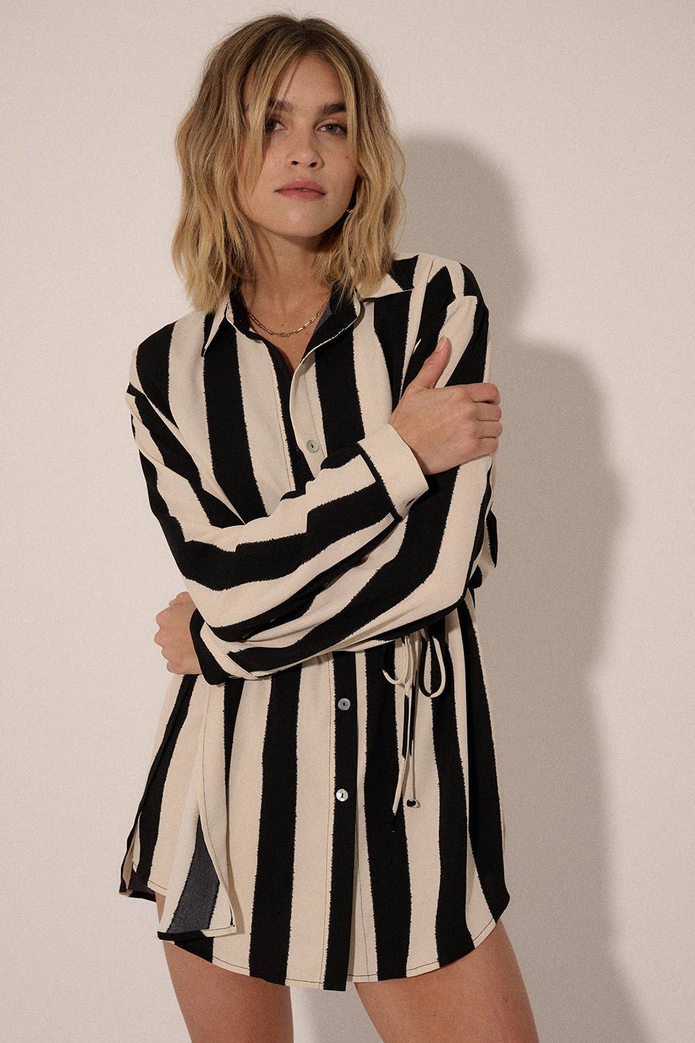 Stripped Button Front Yoke back Romper