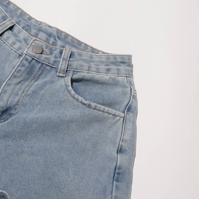 PT022Y Autumn Leaf Patchwork High Waist Denim Jeans