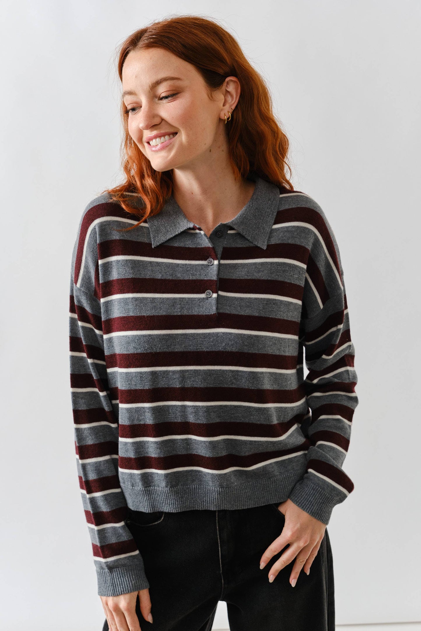 STRIPE POLO LONG SLEEVES KNIT SWEATER