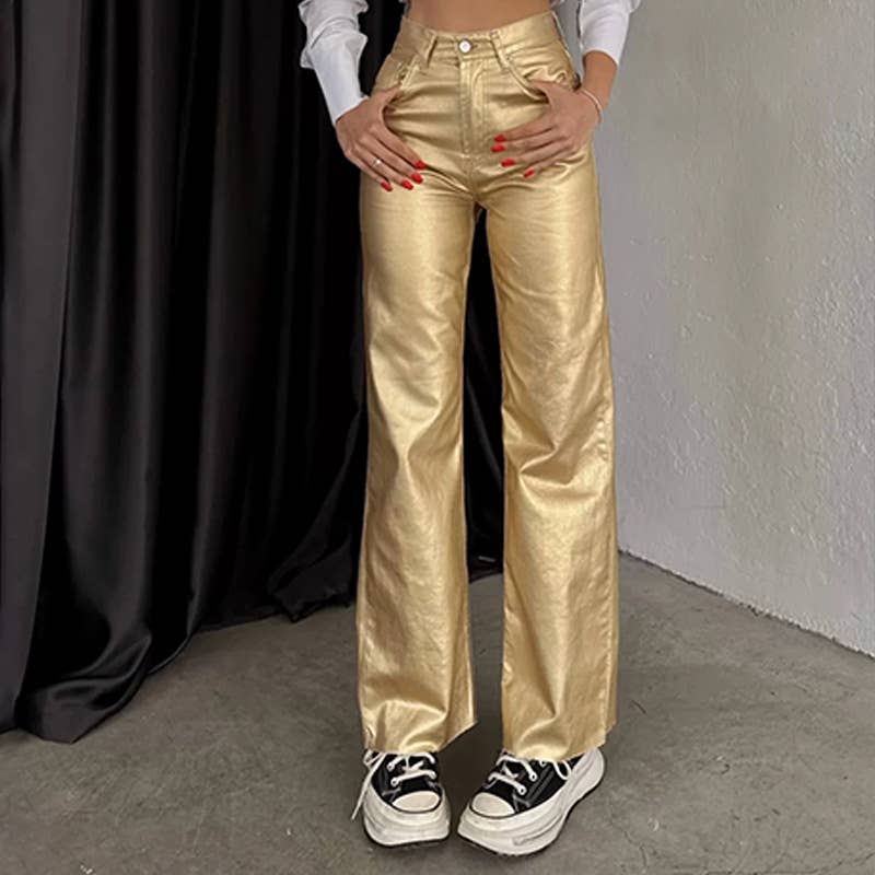 Metallic high rise straight Pant New Year's Eve Dressy