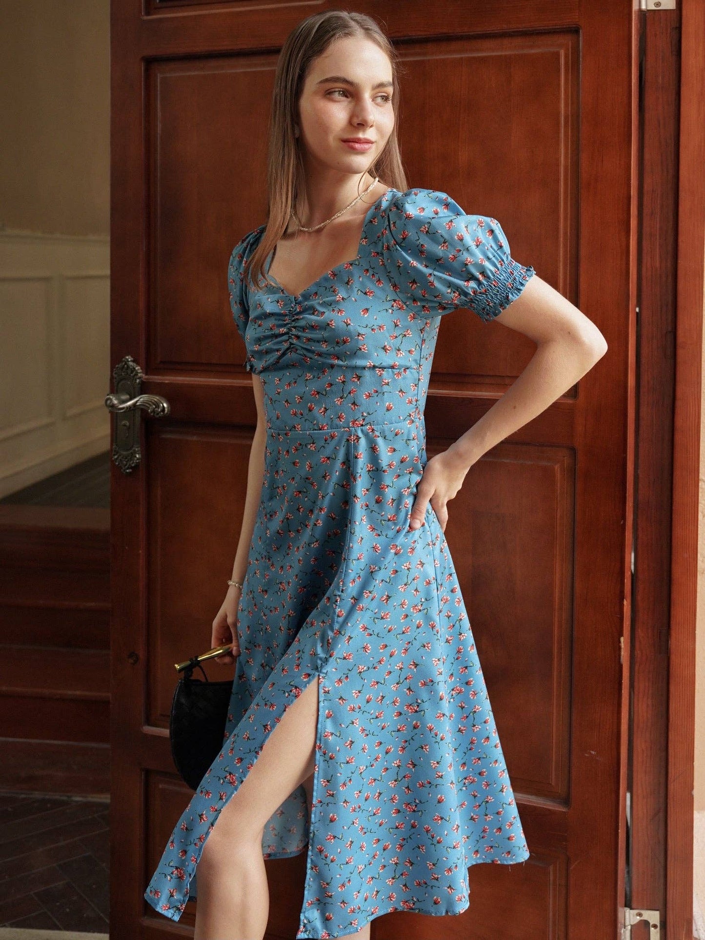 Azure Blue Floral Wrap Dress