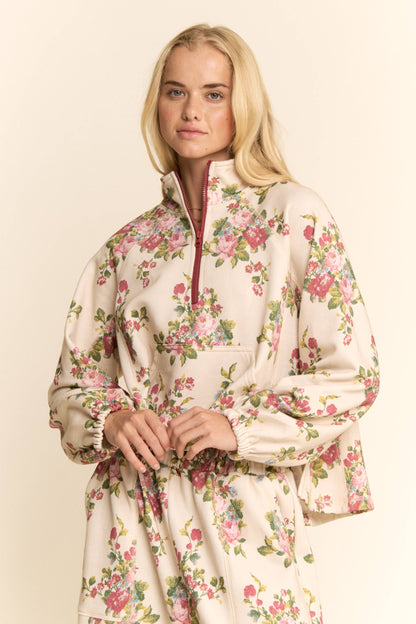 FLOWER BOUQUET SPORT TOP ELASTIC WAIST PANTS SET