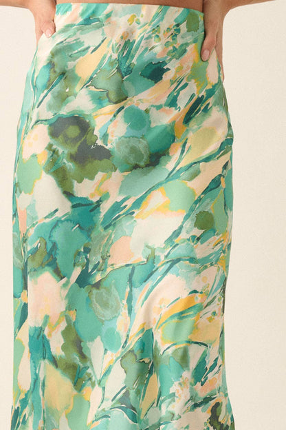 Abstract-Print Satin Bias-Cut Maxi Skirt