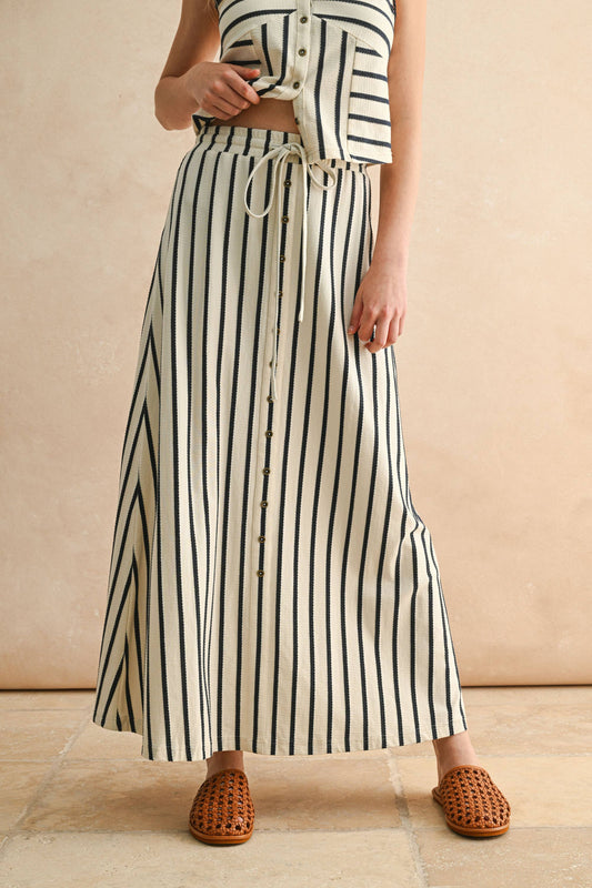 S5011ST   BUTTON FRONT STRIPED LONG SKIRT