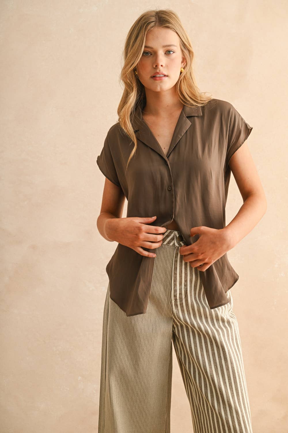 BUTTON DOWN CAP SLEEVE SHIRTS