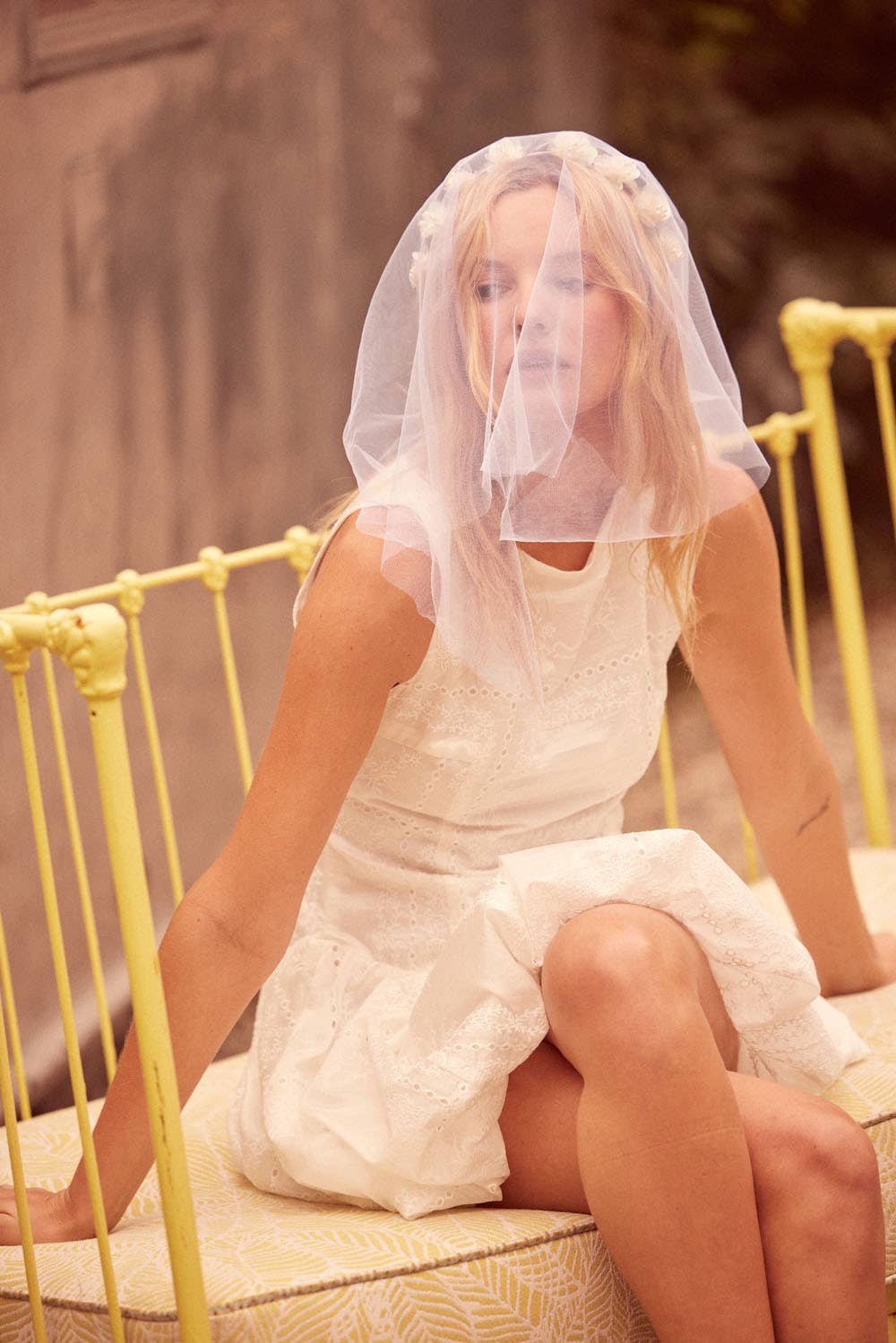 Eyelet Lace Boatneck Drop-Waist Bubble Mini Dress