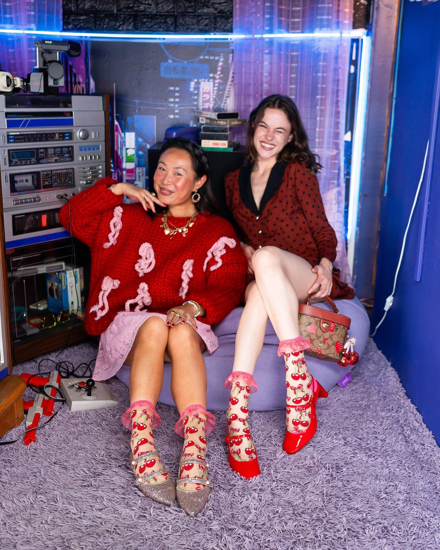 Cherry Bow Ruffle Sheer Crew Sock