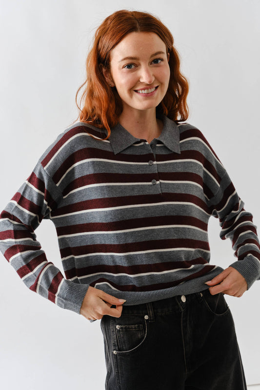 STRIPE POLO LONG SLEEVES KNIT SWEATER