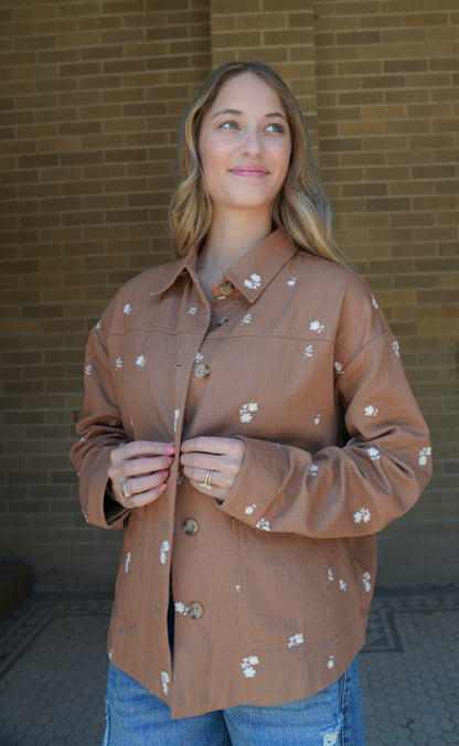 EMBOIDERY COTTON TWILL OVERSIZED UTILITY JACKET