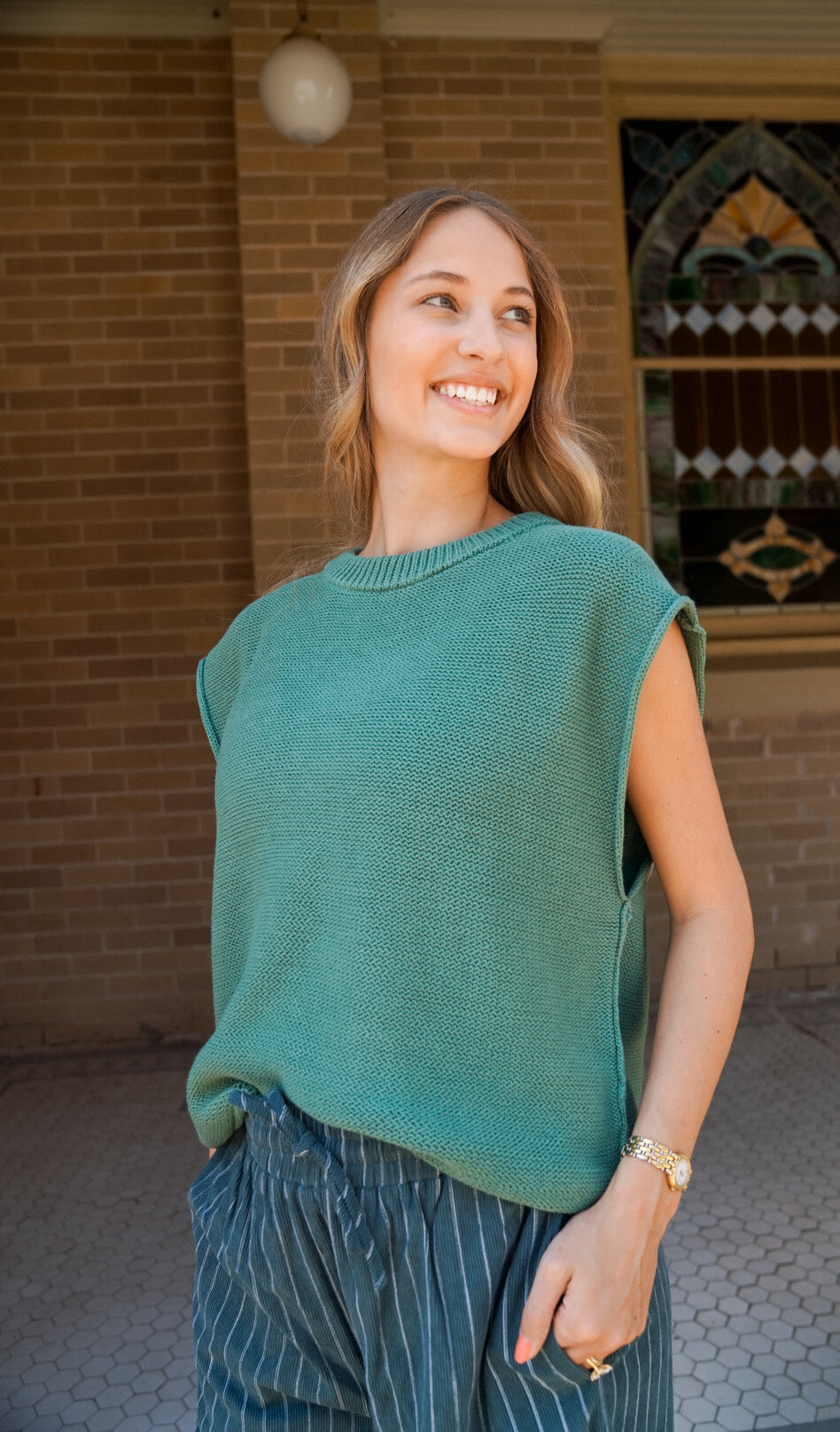 EFFORTLESS ESSENTIAL LOOSE FIT EXPOSED SEAM SWEATER VEST TOP