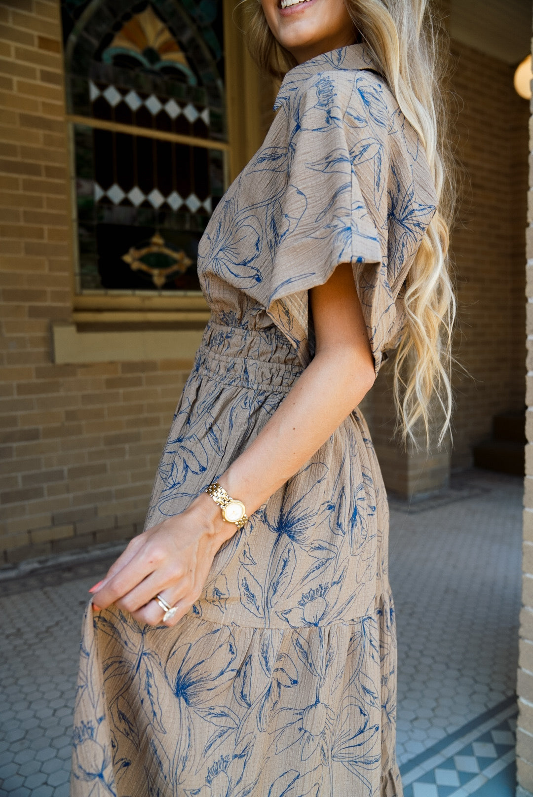 VINTAGE INSPIRED TEXTURED FLORAL MAXI DRESS WITH DOLMAN SLVS