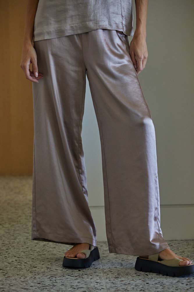 Whimsical Satin Waist Wide Leg Pants