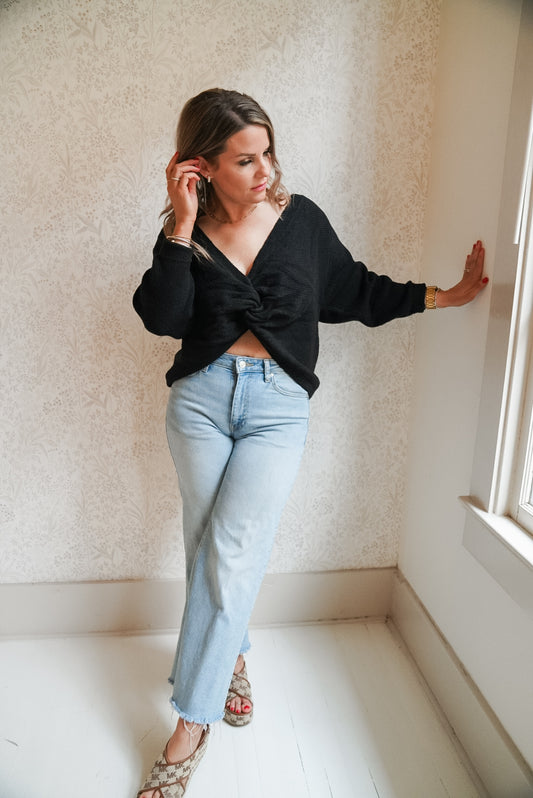 Fluffy Twist Detail Convertible Sweater