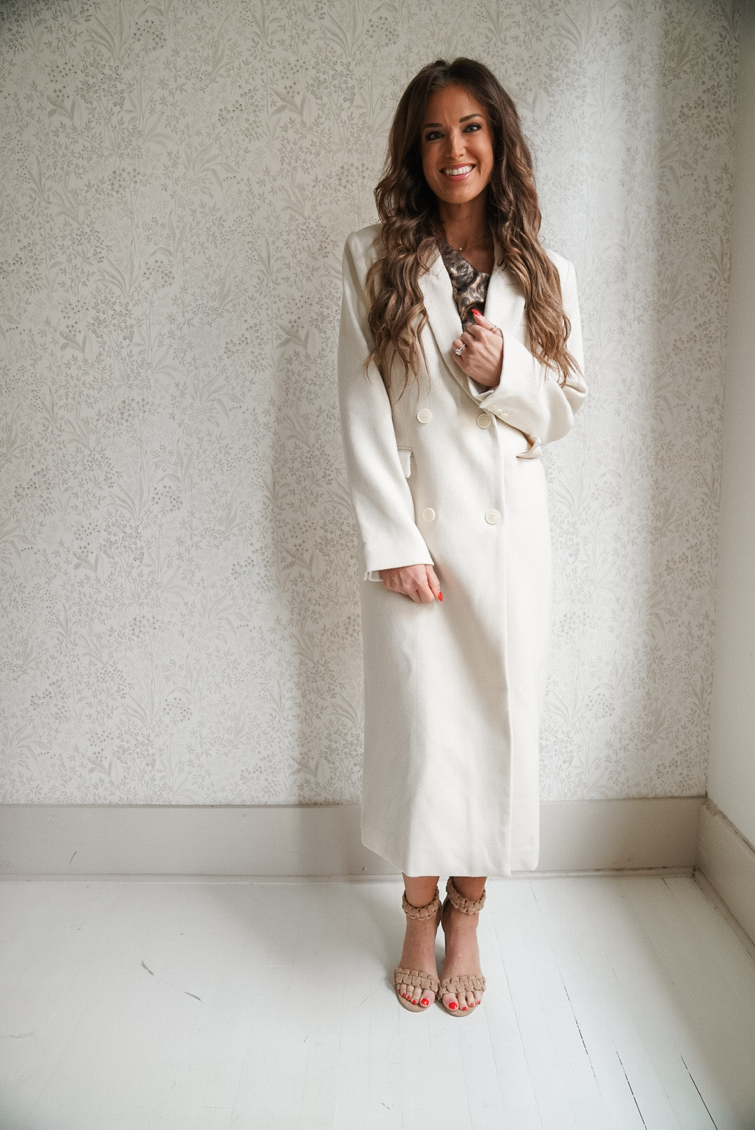 NOTCH COLLAR BUTTON FRONT LONG LINE COAT