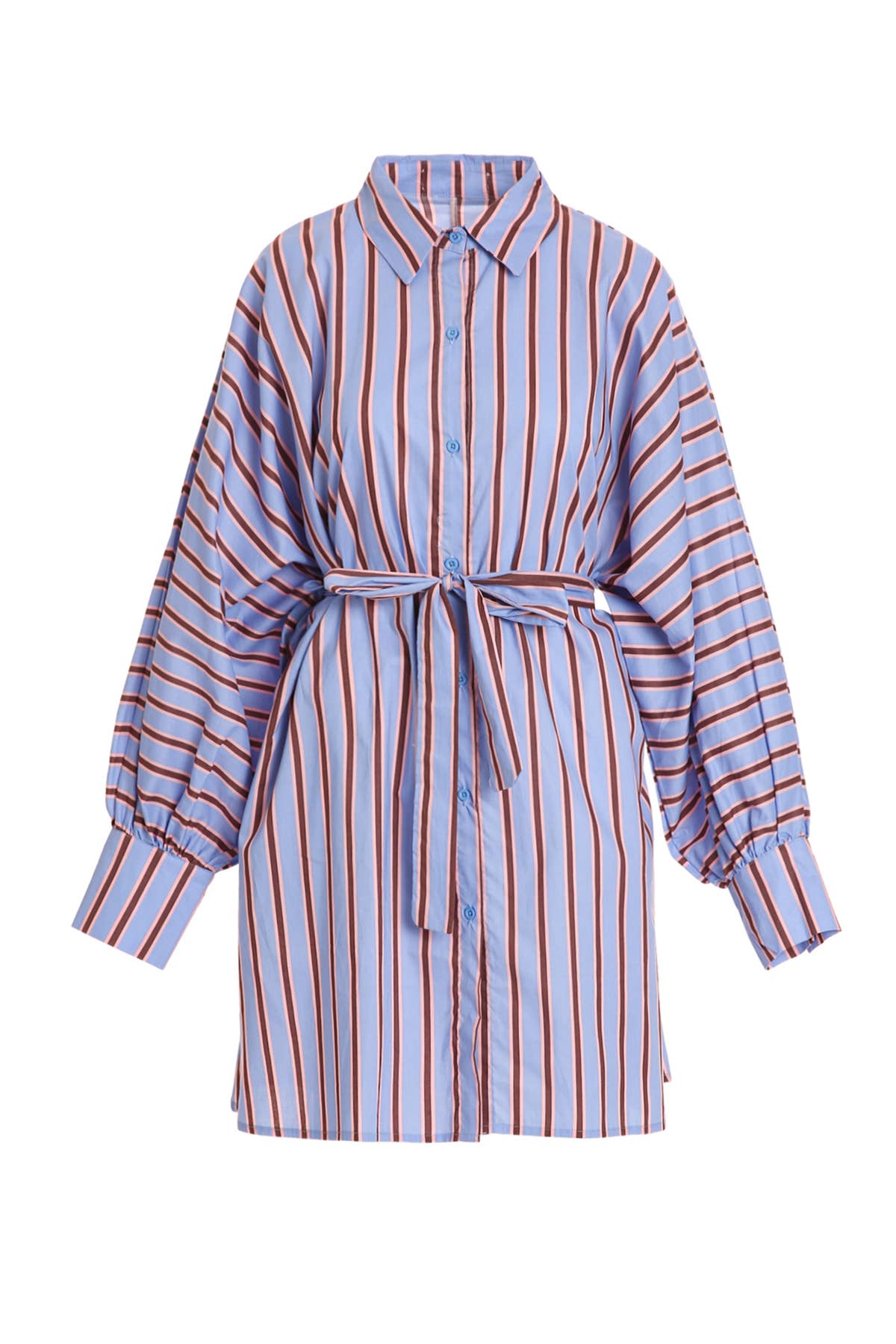 Contrast Striped Pattern Midi Shirt Dress PC3881