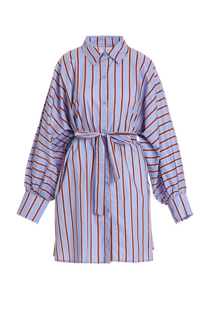 Contrast Striped Pattern Midi Shirt Dress PC3881