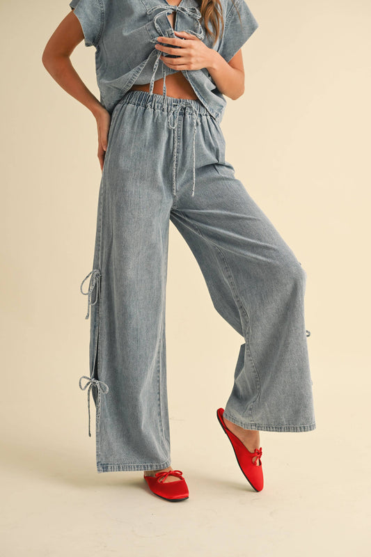 P4820ST   DENIM TIED ON THE SIDE PANTS