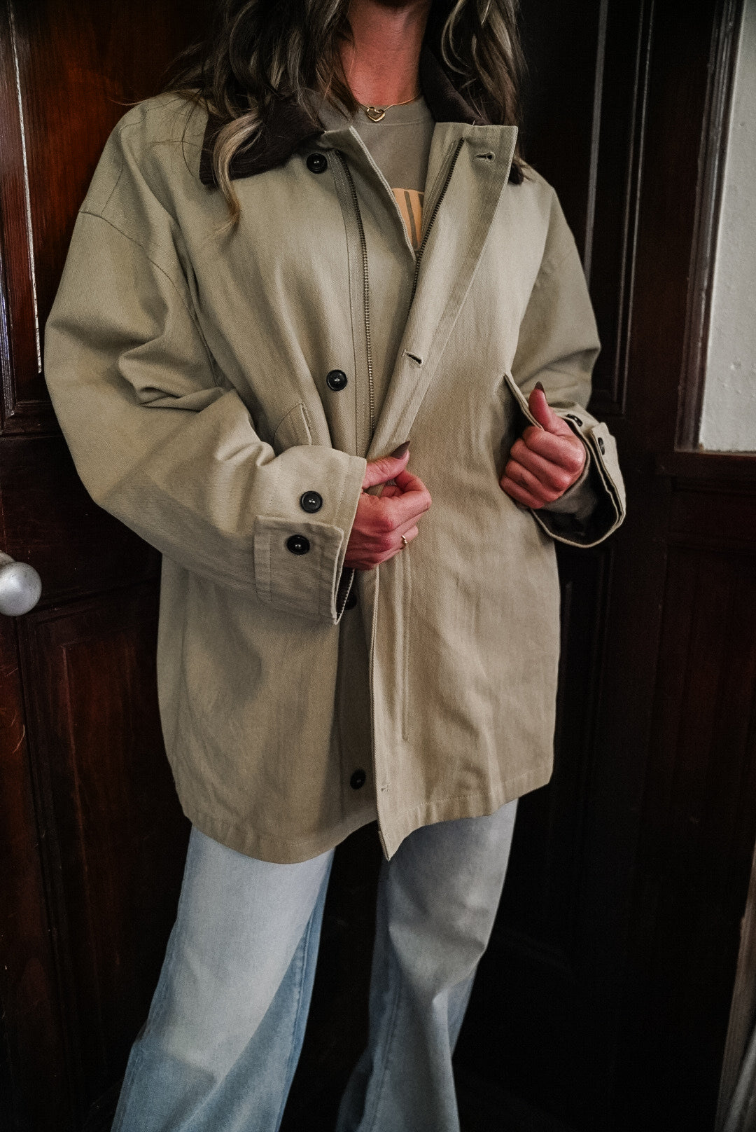 Woven Cotton Contrast Corduroy Utility Jacket