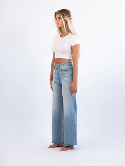 High Rise Wide Leg Non Stretch Denim Beach to Bar Jean