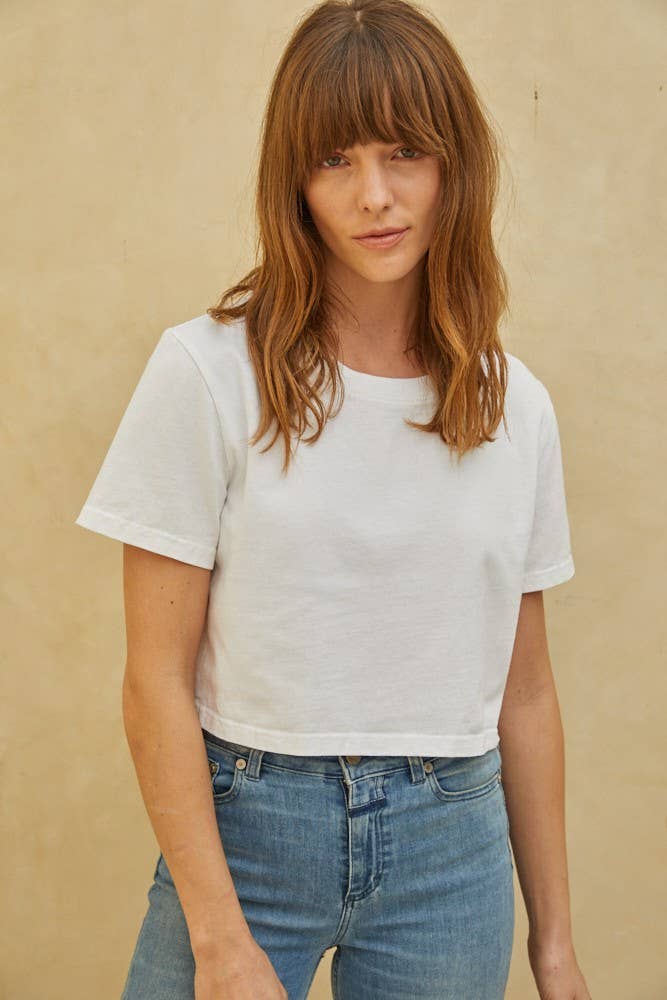 RJ2768 | Knit Cotton Jersey Round Neck Short Sleeve Crop Top