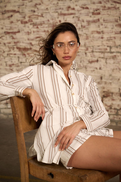 Striped Belted Button-Front Shirt Romper