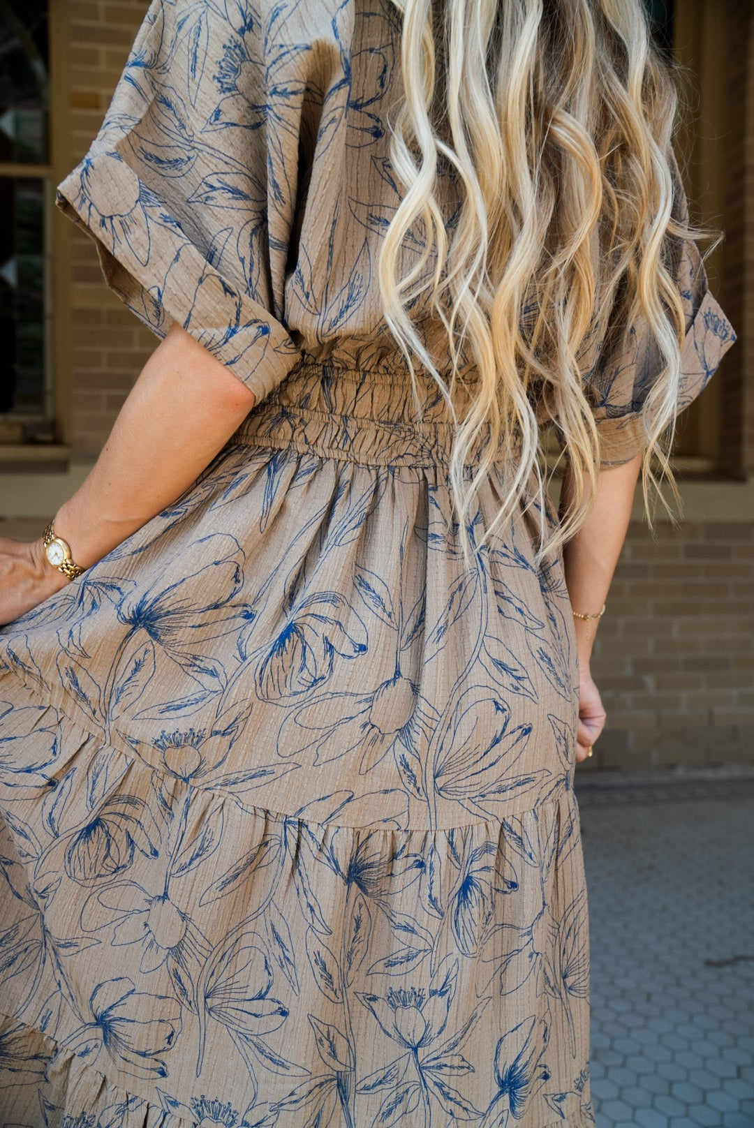 VINTAGE INSPIRED TEXTURED FLORAL MAXI DRESS WITH DOLMAN SLVS