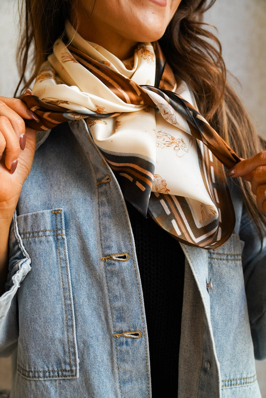 Large 100% Mulberry Silk 35x35: Saddle Club Western Cowgirl Wild Rag Scarf