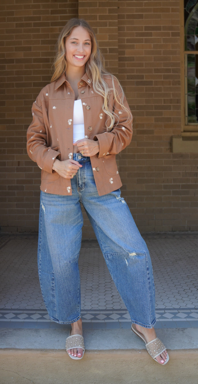 EMBOIDERY COTTON TWILL OVERSIZED UTILITY JACKET