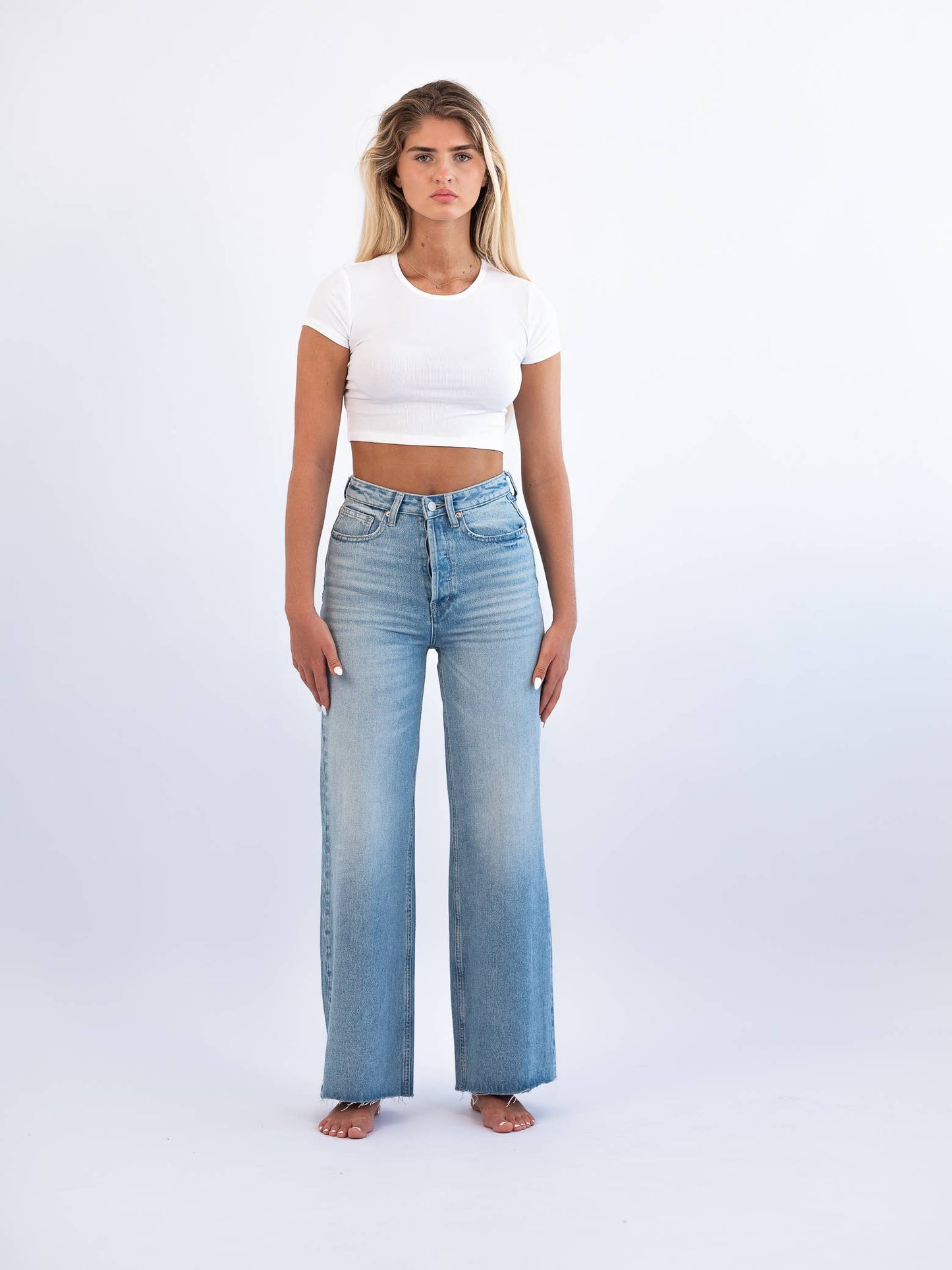 High Rise Wide Leg Non Stretch Denim Beach to Bar Jean