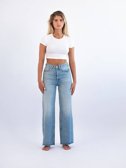 High Rise Wide Leg Non Stretch Denim Beach to Bar Jean