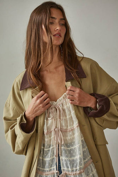 Woven Cotton Contrast Corduroy Utility Jacket