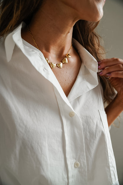 White Oversized Cuff Hem Button Down Shirt