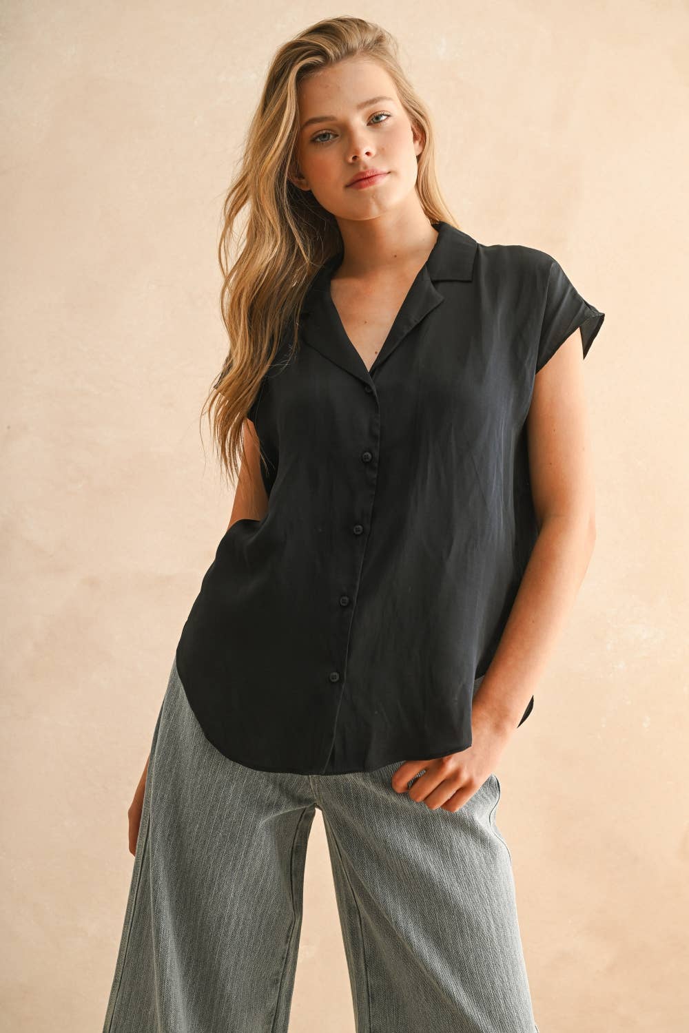 BUTTON DOWN CAP SLEEVE SHIRTS