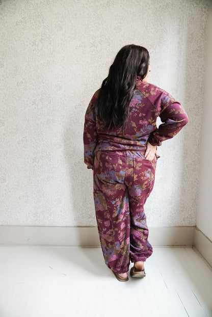 PLUS FLOWER SWEATSHIRT TOP ELASTIC WAIST PANT