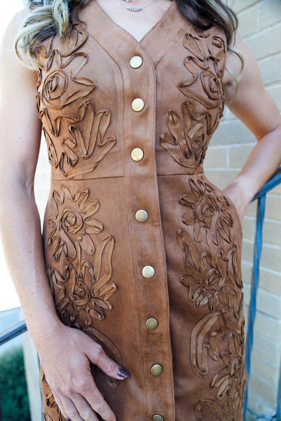 Sleeveless Button-Down Suede Dress