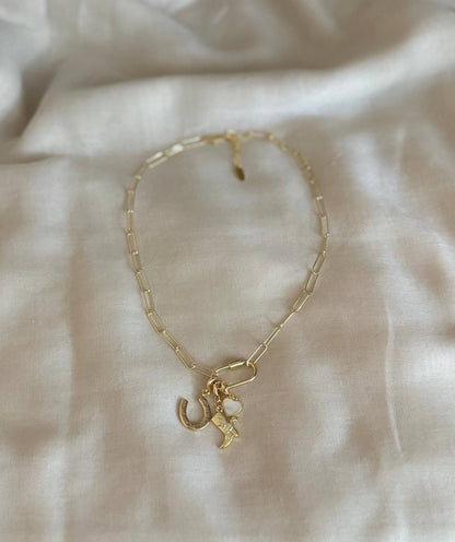 Lucky 18KT Gold Plated Pendant Necklace with Charms