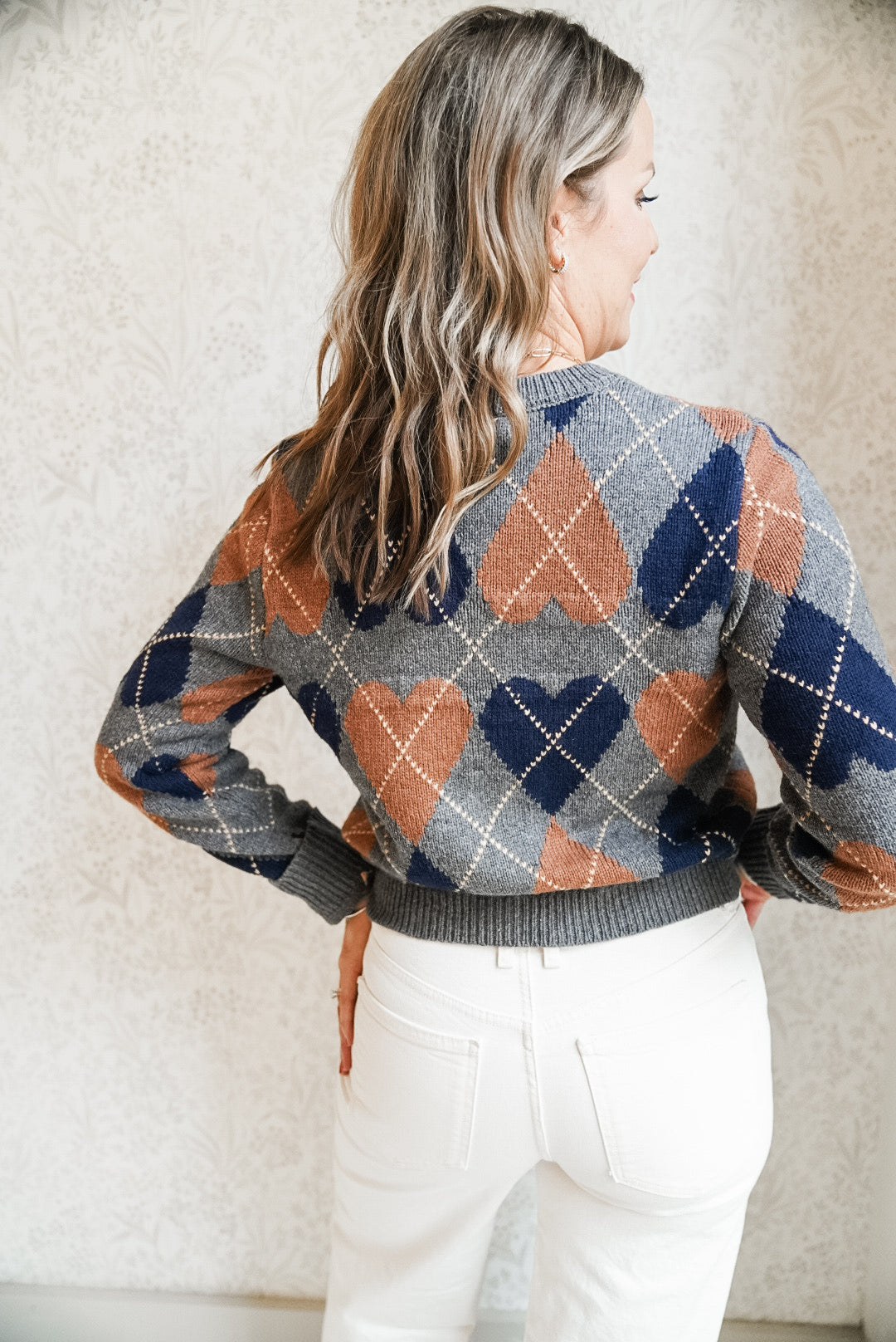 Cozy Heart Argyle Button Down Cardigan