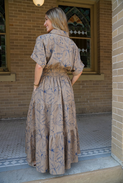 VINTAGE INSPIRED TEXTURED FLORAL MAXI DRESS WITH DOLMAN SLVS