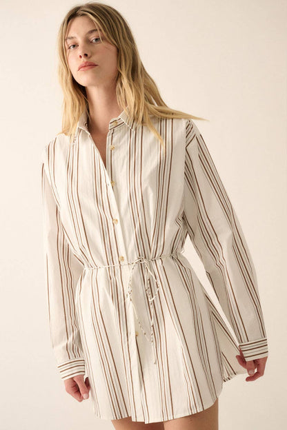 Striped Belted Button-Front Shirt Romper