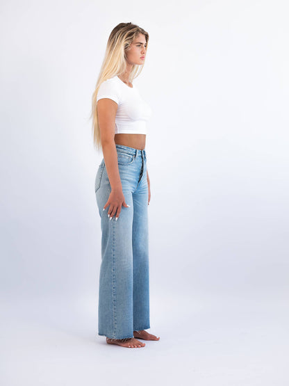 High Rise Wide Leg Non Stretch Denim Beach to Bar Jean