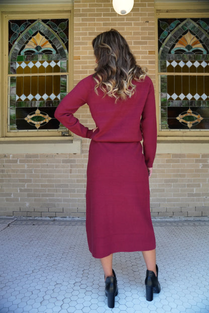 Ribbed Cuff Sweater & Midi Skirt Knit Set