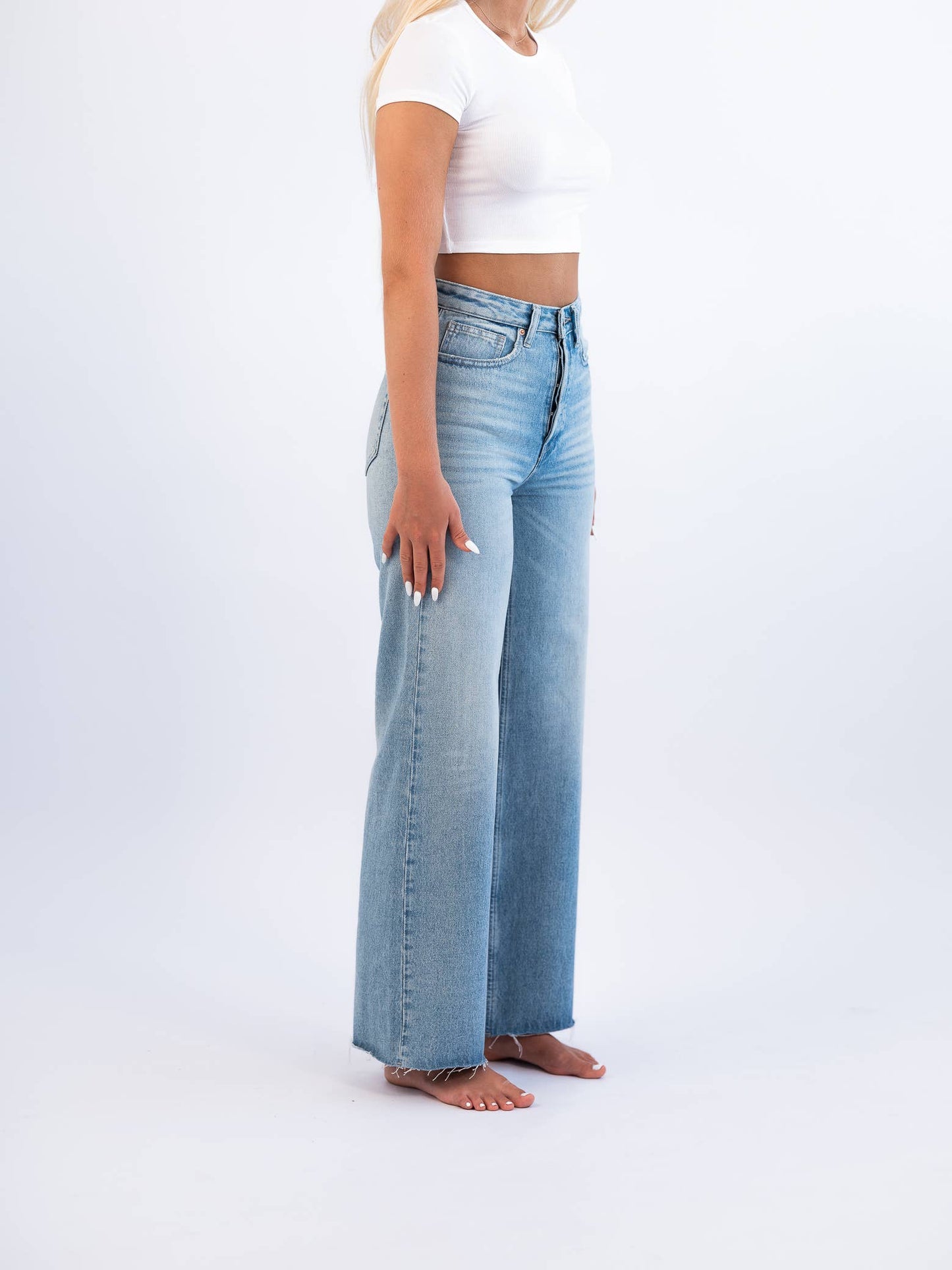 High Rise Wide Leg Non Stretch Denim Beach to Bar Jean