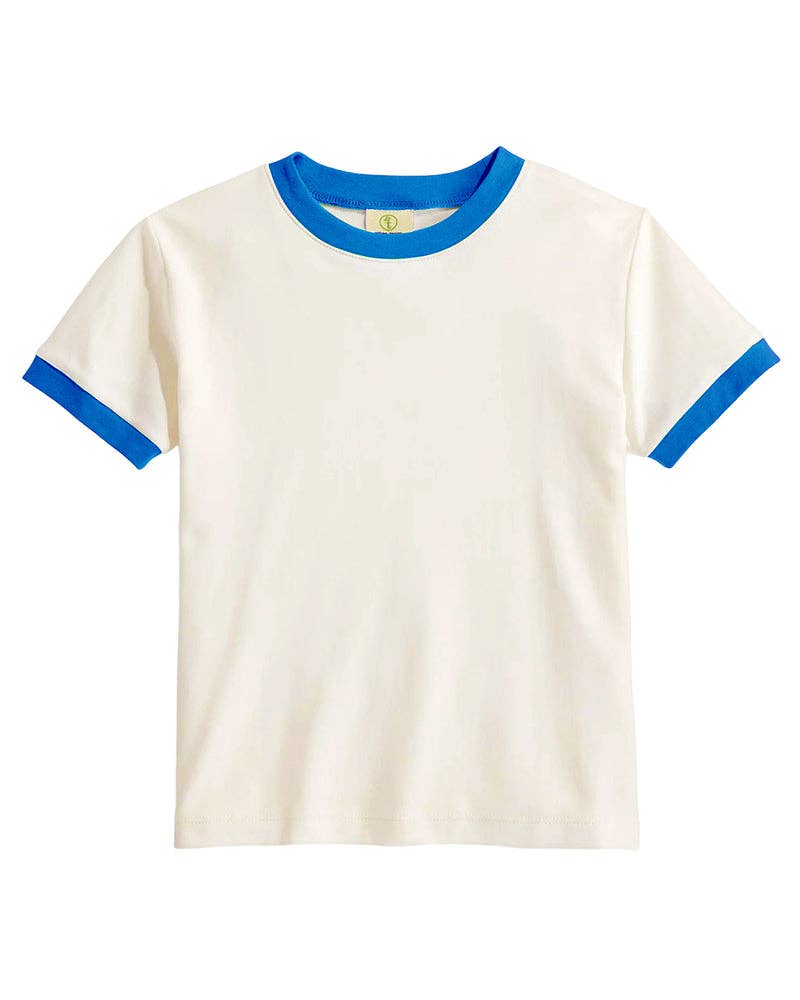 Ringer Tee Blank Off White Blue Women's Fitted Top