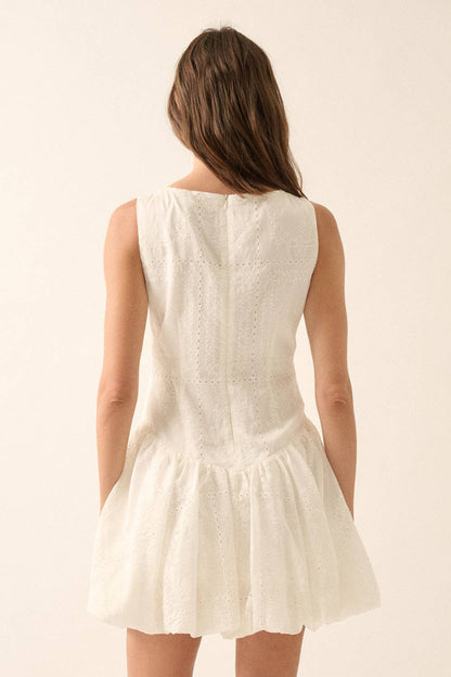 Eyelet Lace Boatneck Drop-Waist Bubble Mini Dress